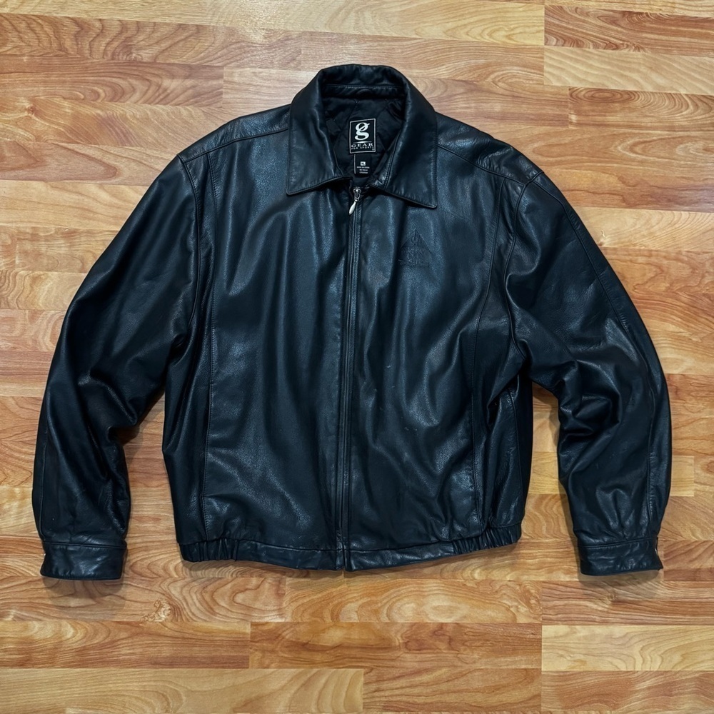 Vtg Black Leather Jacket Gear For Sports Mens Size XL Full Zip ALCAN Terre Haute